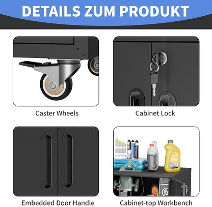 Metal Storage Cabinet with Wheels, Mobile Garage Storage Cabinet with 2 - Image 5