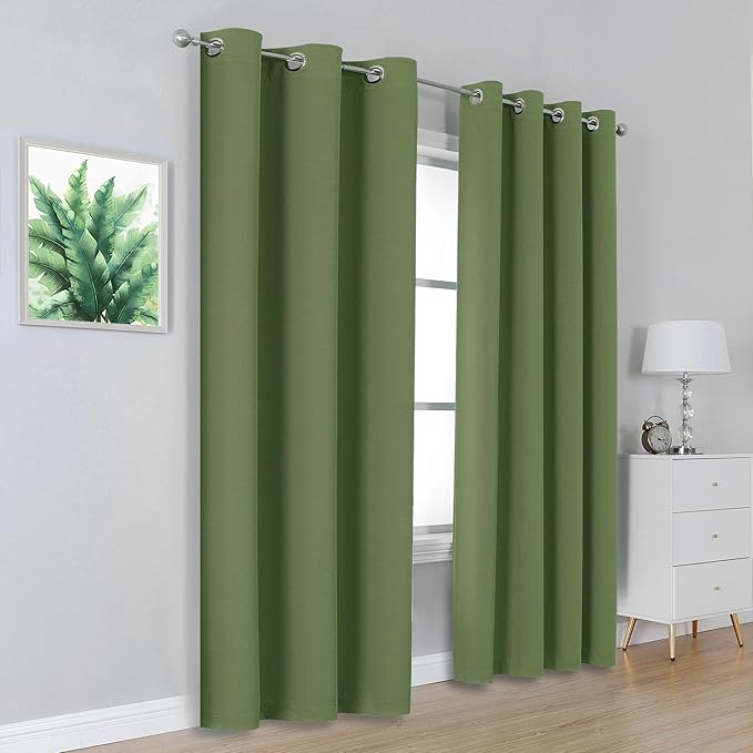 Dualife Sage Green Blackout Curtains 42 x 96 Inch Long Set of 2 Panels - Image 2