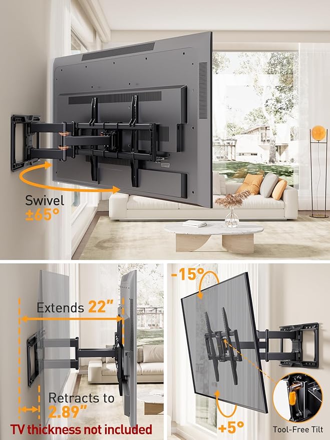 Perlegear UL-Listed Full Motion TV Wall Mount - Image 3
