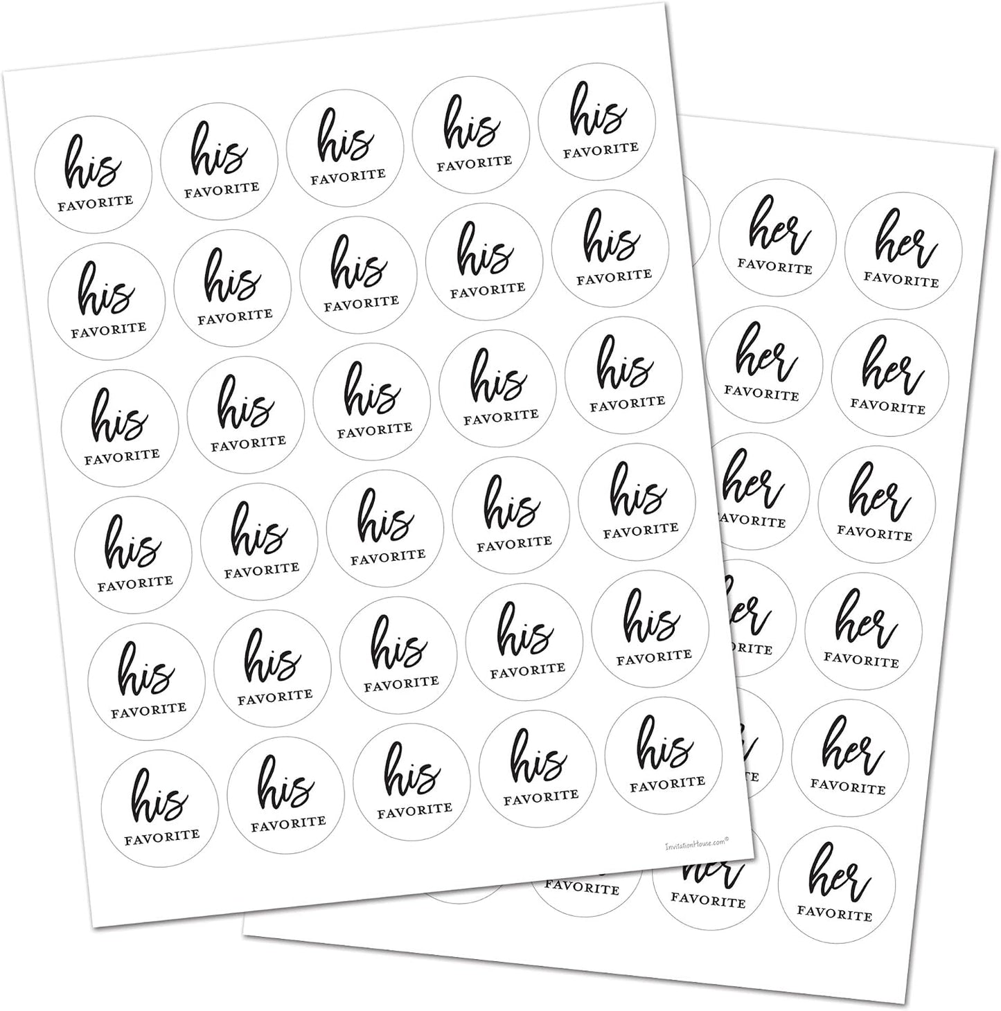 1.5"" Round His Favorite Her Favorite Wedding Favor Stickers - Set of120 (60 of Each) (Black)