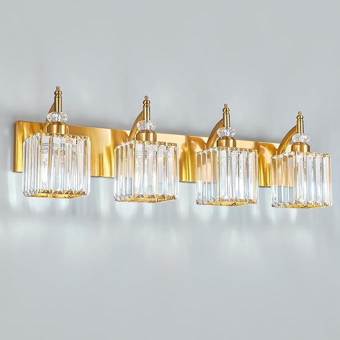 BBLLWJ Modern Bathroom Vanity Light 4-Light Gold Crystal Light Fixtures Over by BBLLWJ
