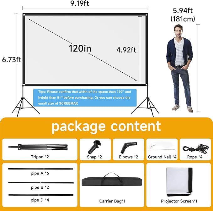 Outdoor Projector Screen with Stand, SCREENMAX 120 inch Foldable Projector - Image 4