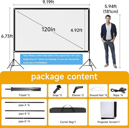 Outdoor Projector Screen with Stand, SCREENMAX 120 inch Foldable Projector - Image 4