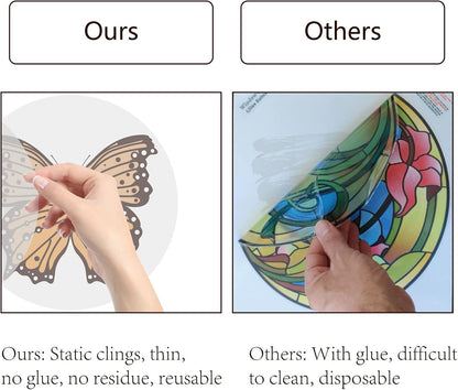 GORGECRAFT 6.3x6.3 4 Styles Spring Butterfly Vinyl Window Clings Non Adhesive Reusable Window Decals Stairway Sliding Glass Door Stickers Film to Prevent Bird Strikes for Office Bathroom