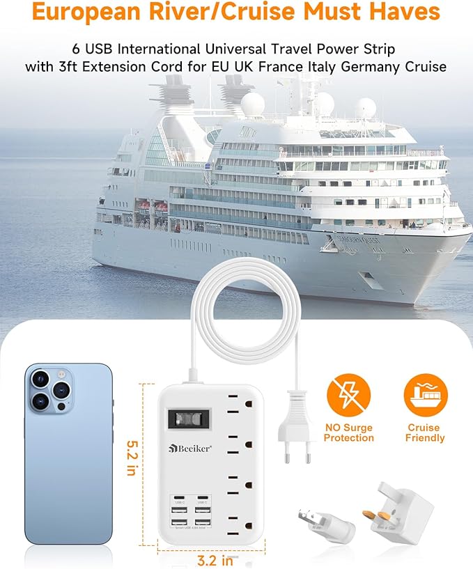 European Travel Plug Adapter, US to Europe Travel Power Strip - Image 6