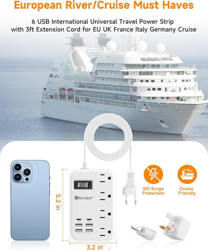European Travel Plug Adapter, US to Europe Travel Power Strip - Image 6