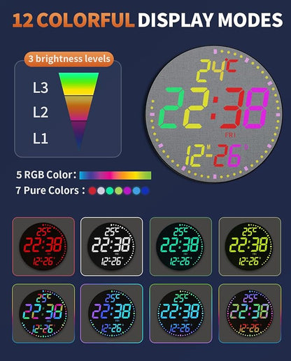 GLOKUUCA 12" Large Digital Wall Mount Clock, Count Down Timer, Big LED - Image 7