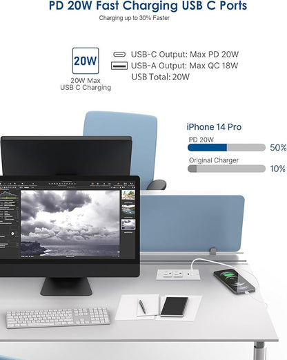 Conference Recessed Power Strip USB C PD 20W Fast Charging, Furniture Recessed - Image 2