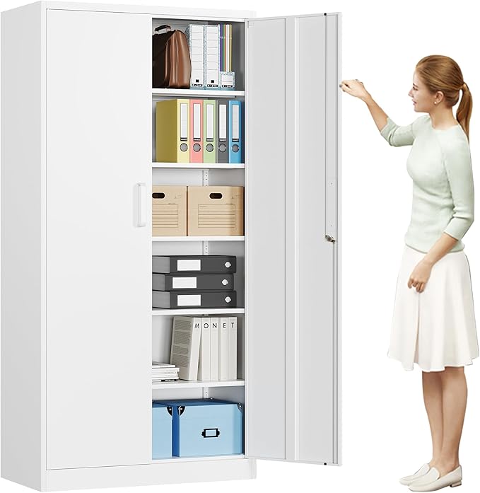 MIIIKO 72" White Metal 5-Shelf Cabinet by MIIIKOOfficeFurniture