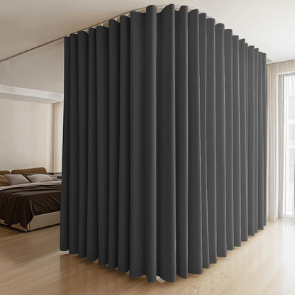 MaKefeile Room Divider Curtains & Flexible Bendable Tracks Set,Privacy Dividers Ceiling Track Curtain Window Blackout Curtains for Living Room Bedroom (W100 × H84 in 1 Panel Black Drape & White Rail)