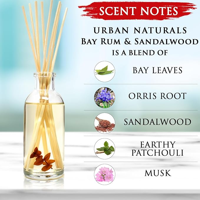 Urban Naturals Bay Rum & Sandalwood Reed Diffuser Scent Sticks Gift Set | - Image 3