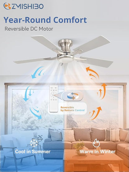 ZMISHIBO 42 Inch Ceiling Fan No Light, Flush Mount Low Profile, Modern Nickel - Image 5