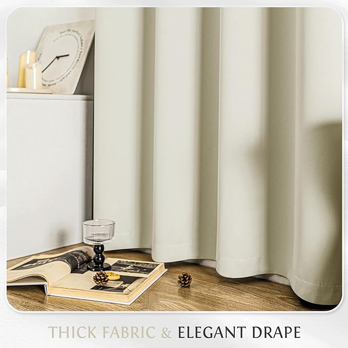 Beauoop Cream 100% Blackout Curtains 54 Inch Long 2 Panels - Image 6