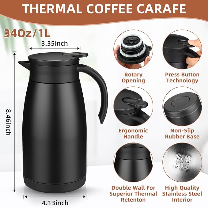 Norme 2 Pcs Thermal Coffee Carafe Insulated Stainless Steel Coffee Carafe - Image 2