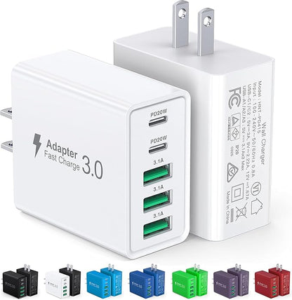 USB C Wall Charger, 60W 5-Port PD Fast USB C Charging Block, 2USB C+3USB A by Dulums