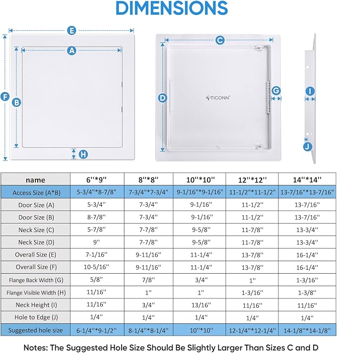 TICONN Access Panel for Drywall, 12 x 12 Inch ABS Plastic Wall Hole Cover - Image 5