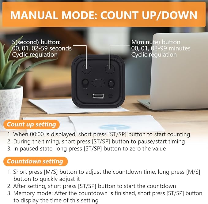 GuDoQi Multi-Function Cube Timer, 5/10/30/60 Min & Custom Count Down, Included - Image 4