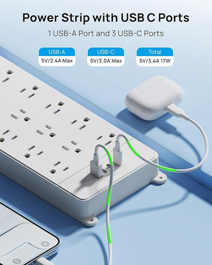 TROND 360° Rotating Flat Plug, Surge Protector Power Strip, 13AC Widely Spaced - Image 6