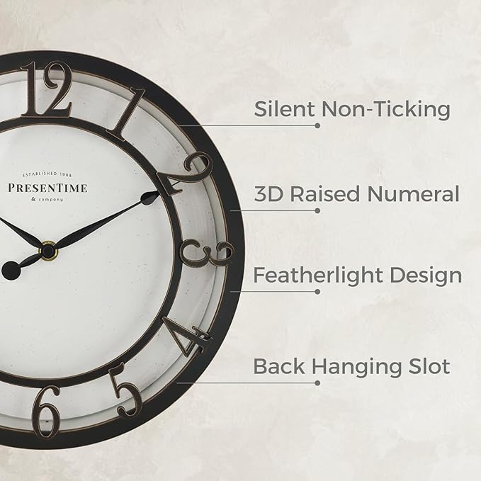 Presentime & Co 10" Farmhouse Series Wall Clock, Vintage Style, Retro Clock - Image 2
