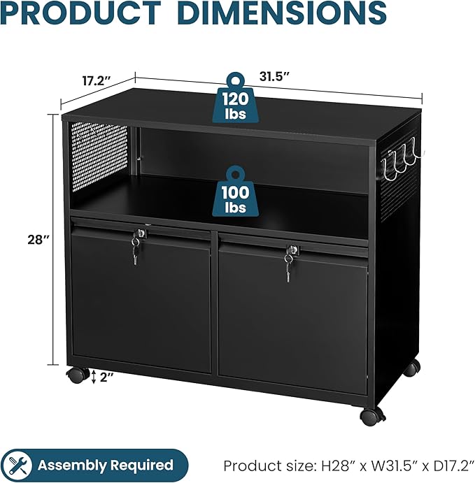 MIIIKO File Cabinet with Storage 2 Drawers, Rolling File Cabinet - Image 3