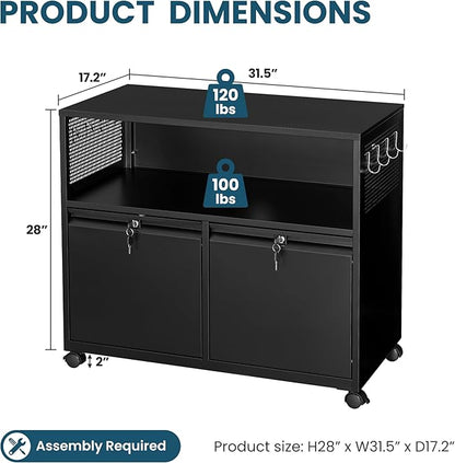 MIIIKO File Cabinet with Storage 2 Drawers, Rolling File Cabinet - Image 3