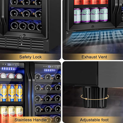 30 Inch Wine and Beverage Refrigerator Black- Dual Zone Beverage Fridge Under - Image 7