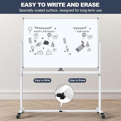 White Board on Wheels, 48 x 32 Inches Height-Adjustable Large Rolling Whiteboard - Image 5
