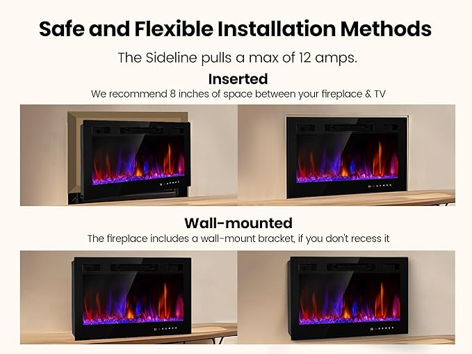 Electric Fireplace Insert 36" Realsmart 1500W Wall Mounted Fireplaces Recessed - Image 8