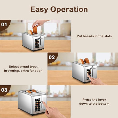Mecity 2 Slice Toaster Touch Screen 1.5" Wide Slot, Stainless Steel Smart Bread - Image 6
