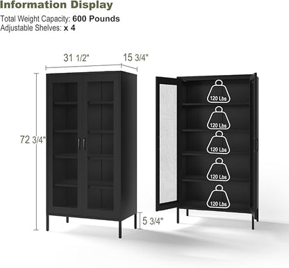 COFaR Modern Mesh Storage Cabinet, Free Standing Tall Pantry, Cupboard Metal - Image 2