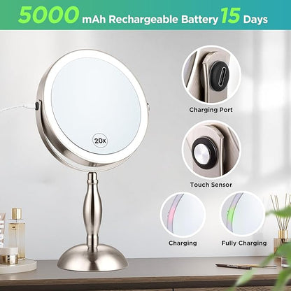 20x Magnifying Mirror with Light, 5000mAh Lighted Makeup Mirror with 3 Color - Image 7