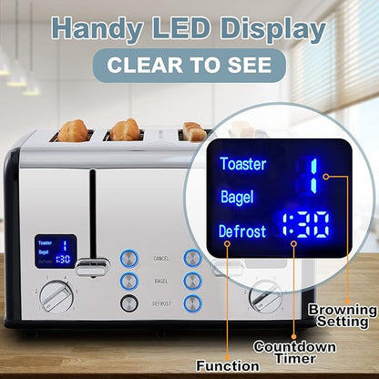 CUSIMAX 4 Slice Toaster, Stainless Steel, Ultra-Clear LED Display & Extra Wide - Image 4