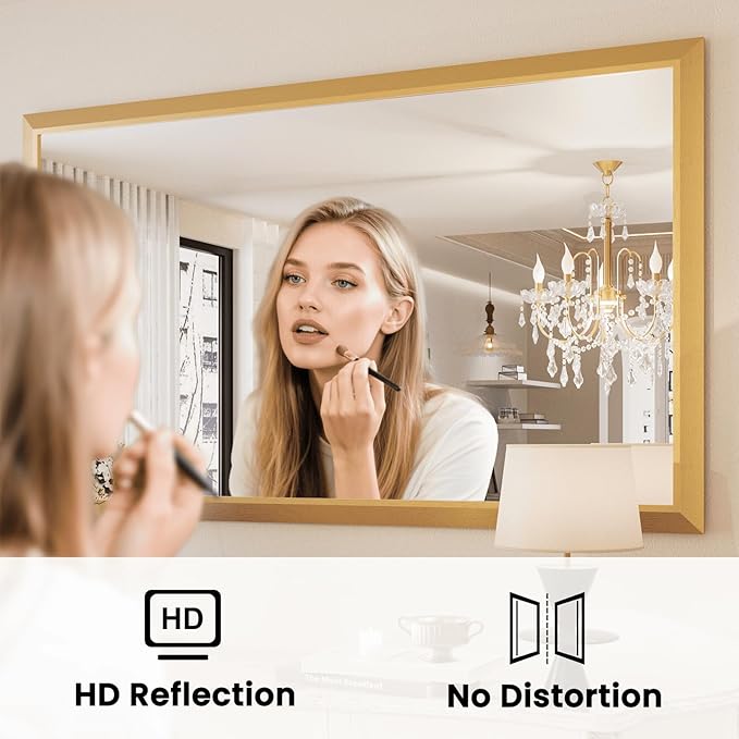 Amorho Bathroom Mirror, 48x36 Inch Golden Thick Metal Framed Wall Mirrors - Image 2