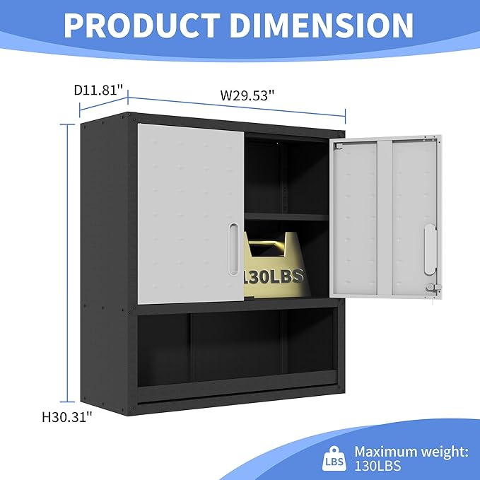 Metal Wall Cabinets with Doors and Shelves Black and Gray Garage Cabinets Wall - Image 3