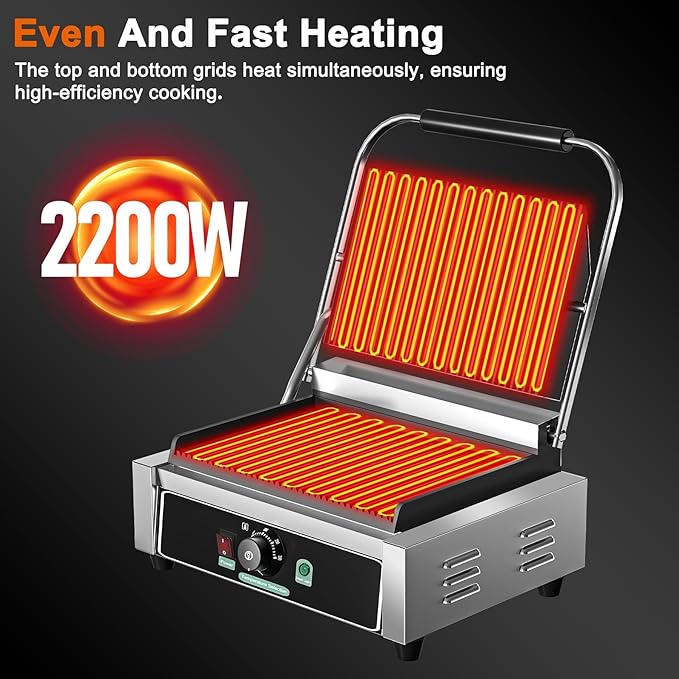 Commercial Panini Grill, 1700W Electric Sandwich Panini Maker, Stainless Steel - Image 5