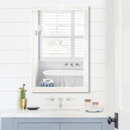 Tanmicoshomy White Shell Framed Rectangular Wall Mirrors by Tanmicoshomy