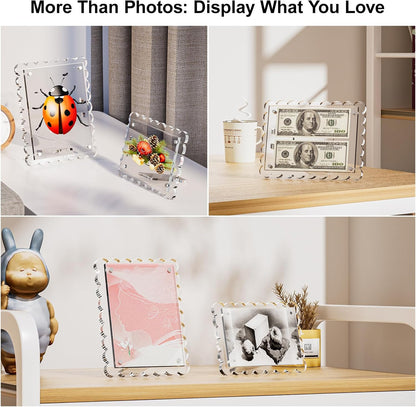 HELPLEX 8x10 Clear Acrylic Picture Frames with Scalloped Edges, 3-Pack Magnetic Frame with Stand for Horizontal or Vertical Display, Tabletop or Desk Photo Holder