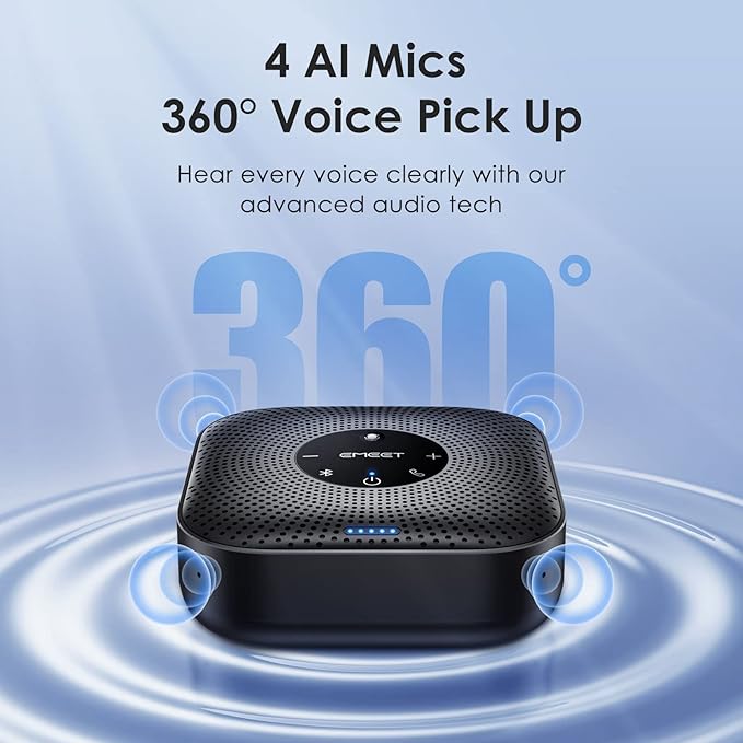 EMEET Conference Speakerphone M0 Plus, 4 AI Mics 360° Voice Pickup, Noise - Image 2