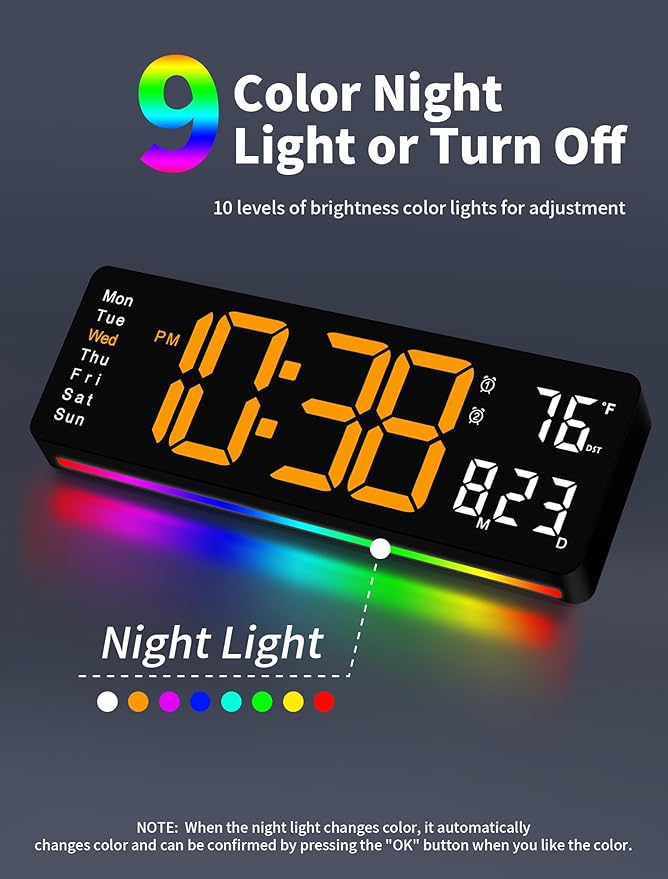 MASHI Digital Wall Clock, Auto-Dimming Wall Clock - Image 3