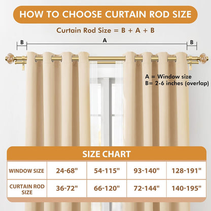 Double Curtain Rods for Windows 72 to 144, Luxury Gold, 1 Inch | Double Layer Window Treatment Rods, Decorative Crystal Ball Finials, Heavy Duty Adjustable Pole, Supports 33lbs, Easy Install