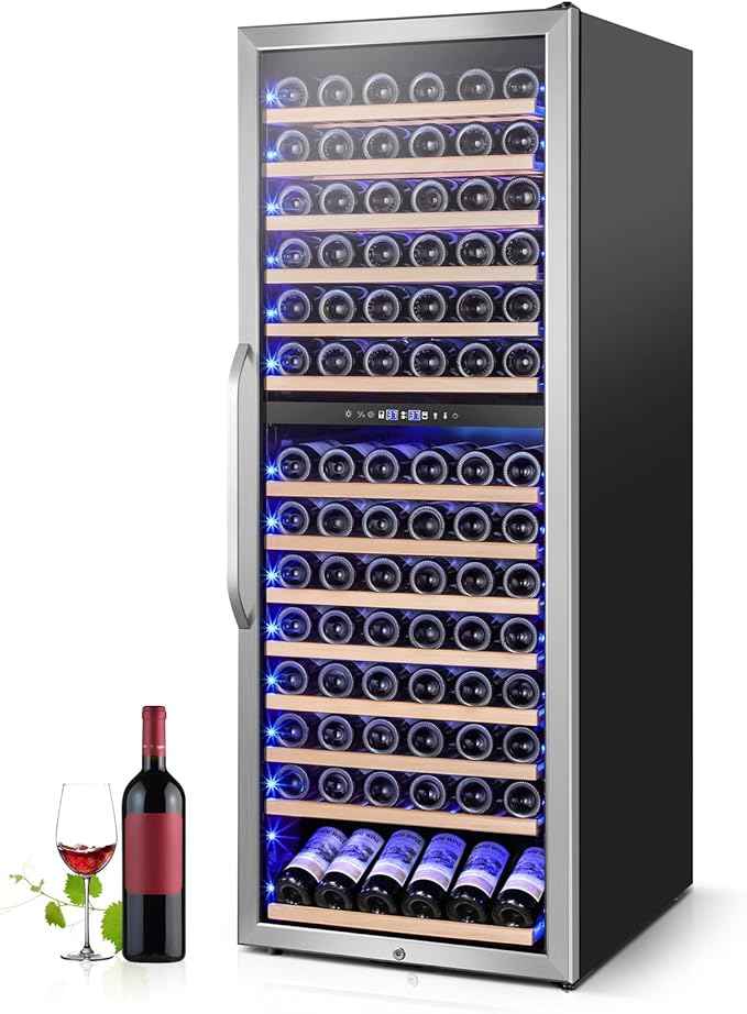 24" Wide Dual-Zone Wine Fridge 154-Bottles, Tall Freestanding/Built-in Wine by Velivi