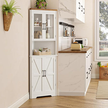 67''H Tall Corner Cabinet with 4 Tempered Glass Doors and Barn Doors, Farmhouse - Image 5