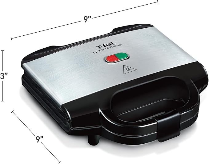 T-fal Compact Sandwich Maker, Stainless Steel, Indicator Lights, Cool Touch - Image 6