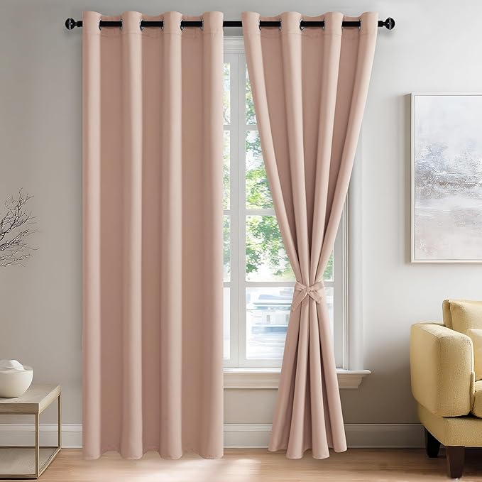 JIUZHEN Blackout Curtains with Tiebacks by JIUZHEN