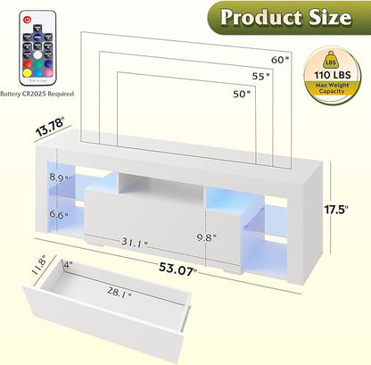 WLIVE TV Stand with LED Lights & 2 Large Storage Drawers, Modern Entertainment - Image 3