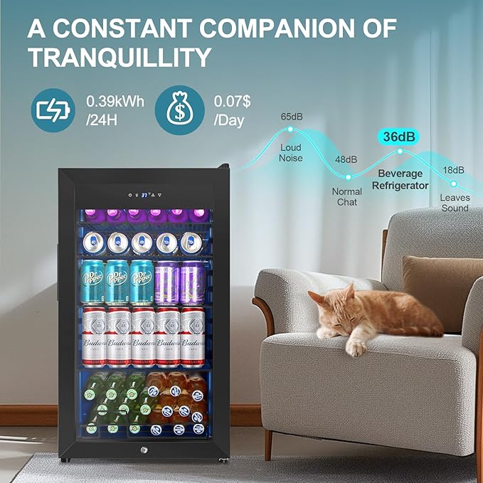 Beverage Refrigerator Cooler, 128 Cans 3.2 Cu.Ft Mini Fridge Glass Door - Image 7
