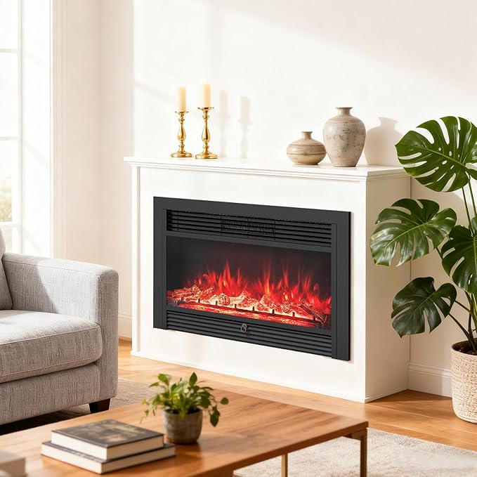 Giantex 36" Electric Fireplace Insert, Wall Recessed/Mounted, Freestanding - Image 9
