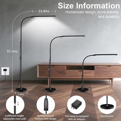 Modern LED Floor Lamp for Reading in Black, Bright 12W Dimmable Standing Light - Image 6