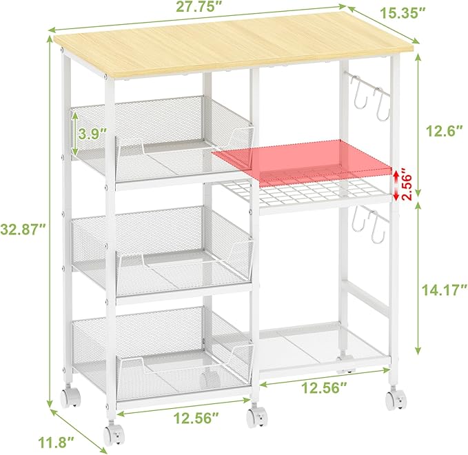 Rolling Kitchen Storage Microwave Cart & Kitchen Island on Wheels, Adjustable - Image 7