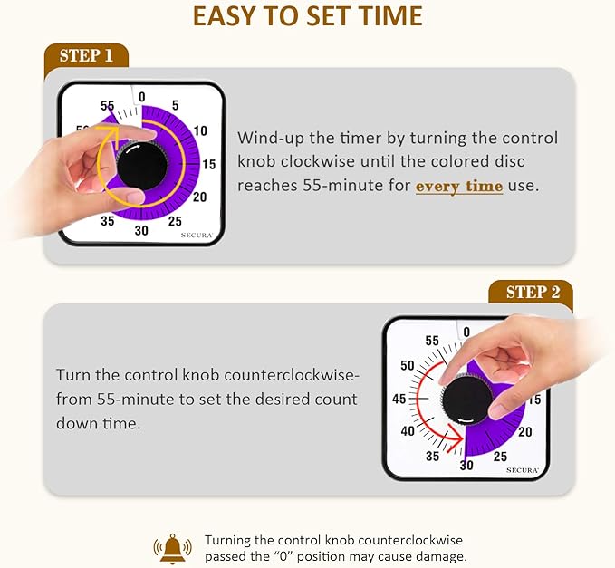 Secura 60-Minute Visual Countdown Timer, 7.5-Inch Oversize Classroom Visual - Image 2